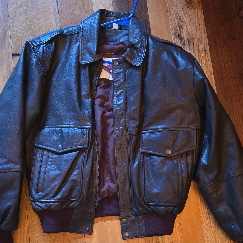Brown Leather Bombet Jacket Small
